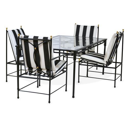 Frances 7-Pc Rectangular Dining Set, Black/White Cabana | One Kings Lane