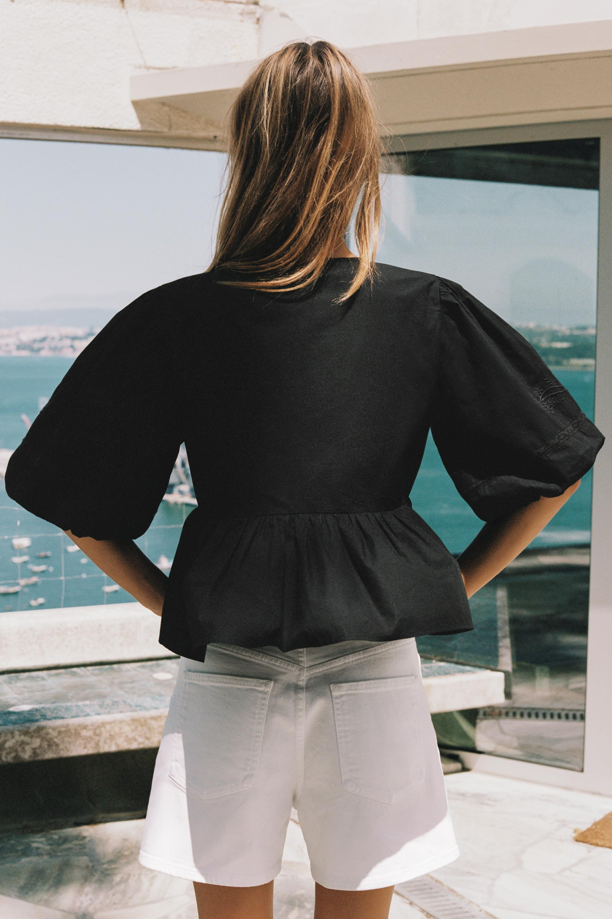EMBROIDERED PUFF SLEEVE SHIRT | Zara UK