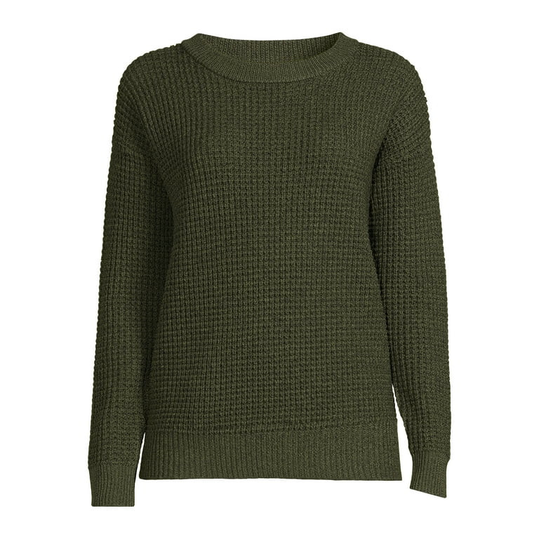 Time and Tru Women's Long Sleeve Waffle Crewneck Pullover Sweater | Walmart (US)