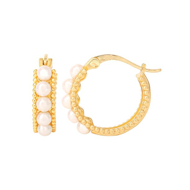 JS Jessica Simpson Women’s Gold Plated Sterling Silver Pearl Huggie Hoop Earrings - Walmart.com | Walmart (US)