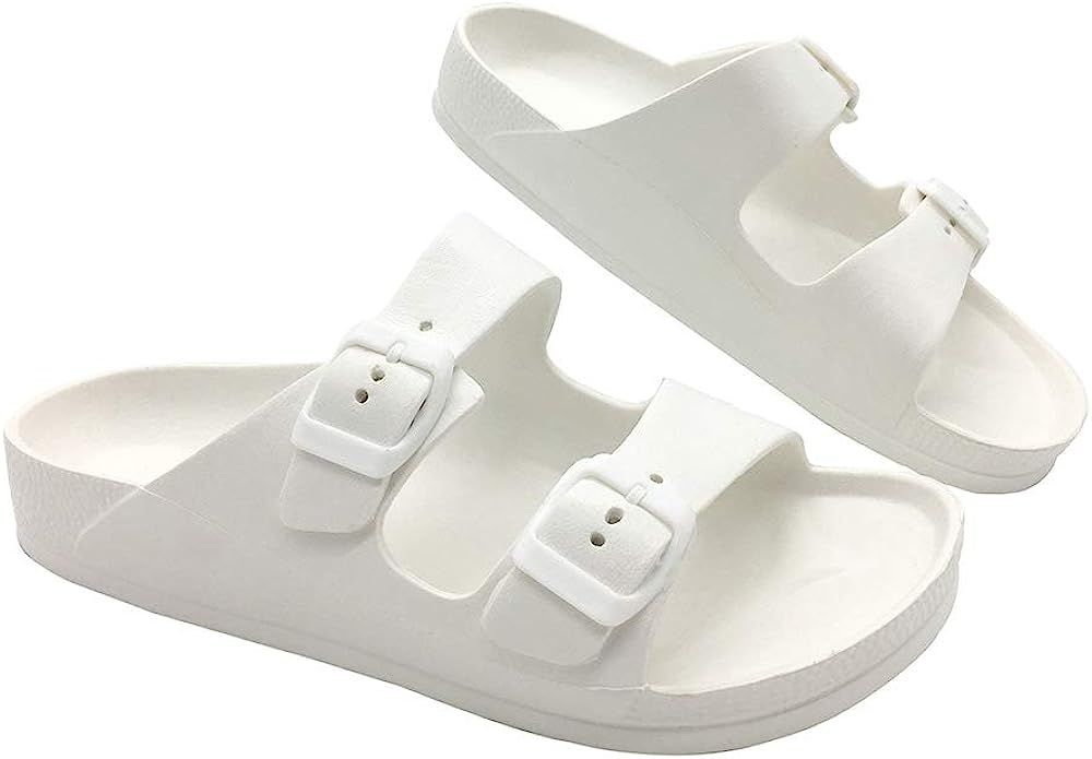 LUFFYMOMO Adjustable Slip on Eva Double Buckle Slides Comfort Footbed Thong Sandals for Womens | Amazon (US)
