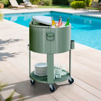 Sunjoy 60 Quart Rooling Ice Chest Cooler Cart, Portable Patio Party Bar Drink Cooler Cart, Beverage Bar with Bottle Opener and Shelf | Wayfair North America
