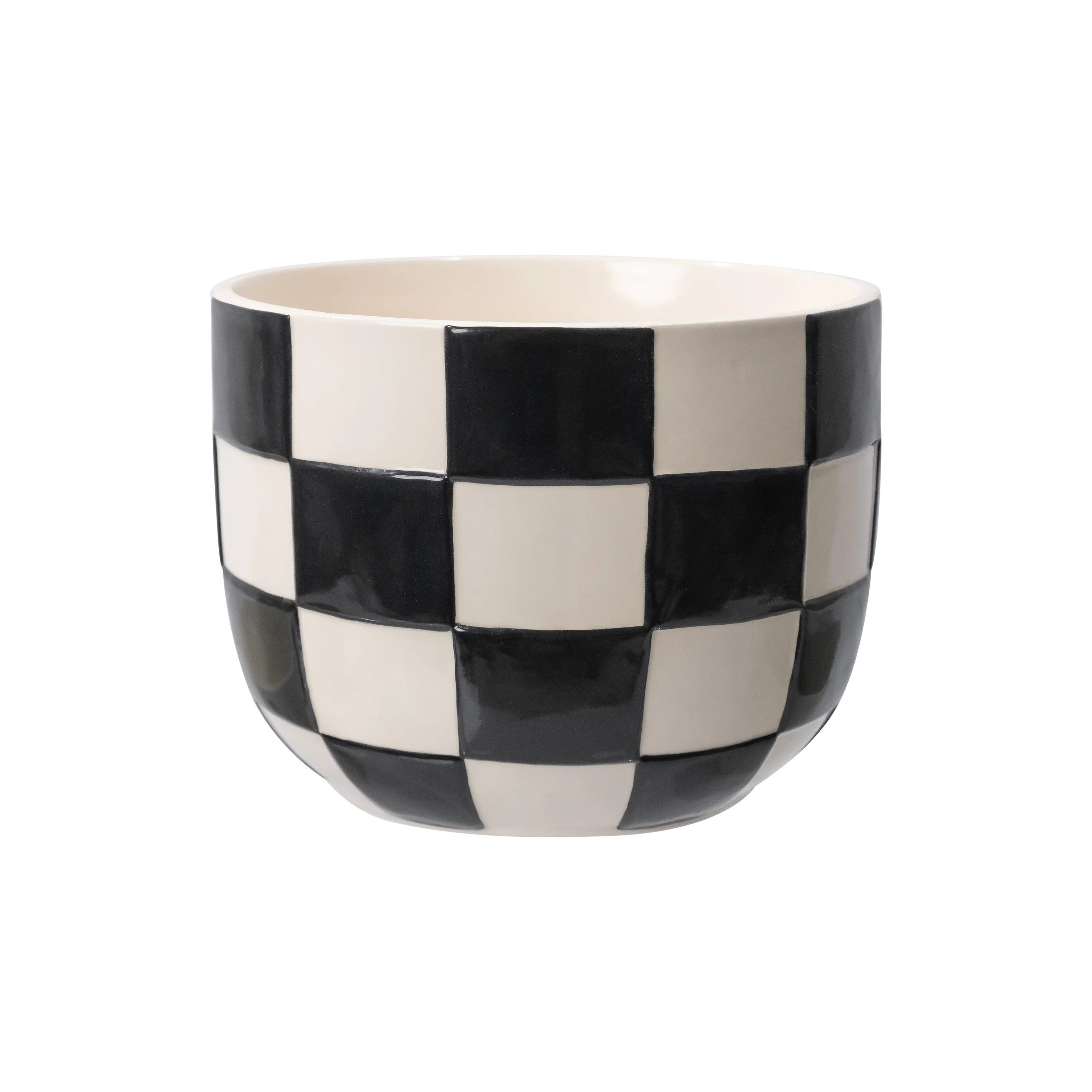 Mainstays Lennon 8.1" x 8.1" x 6" Round Black Checkered Ceramic Planter | Walmart (US)