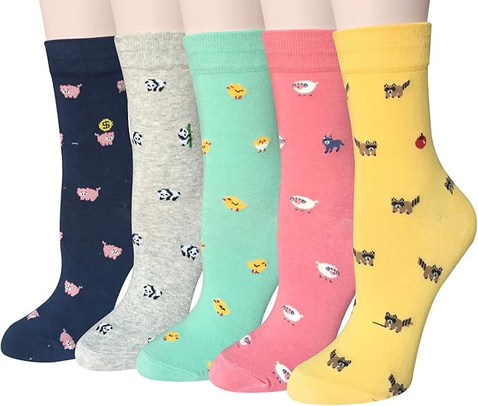 5 Pairs Womens Funny socks Cozy Cute Printed Patterned Fun Socks Novelty Cat Socks for Women Gift... | Amazon (US)