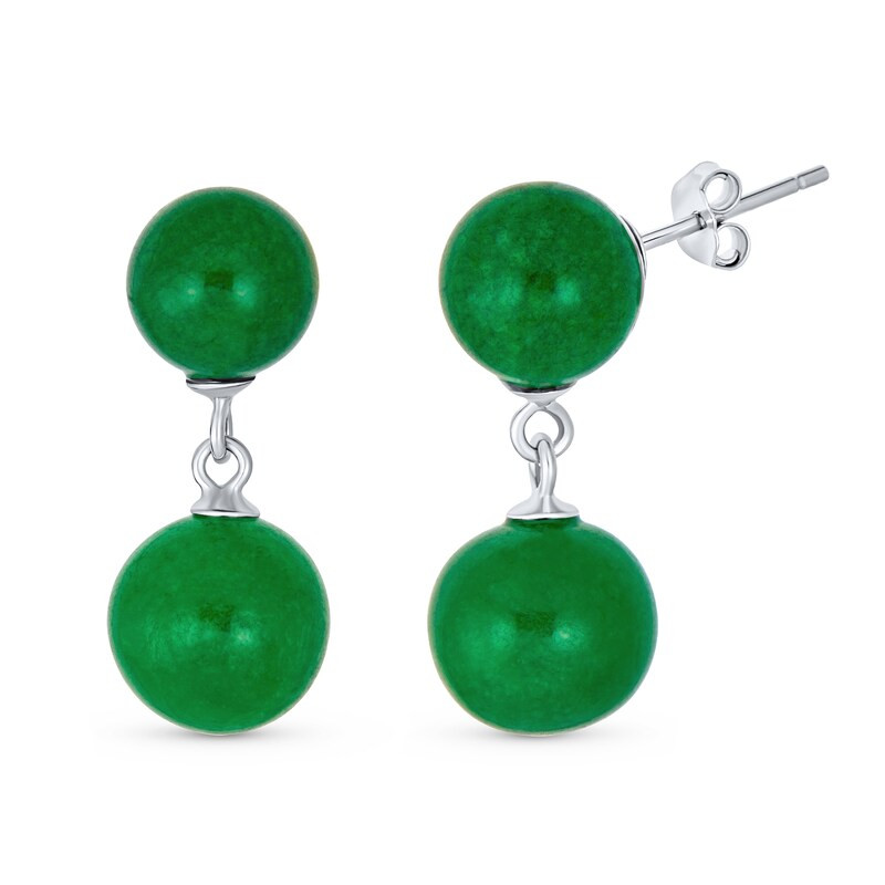 10.0mm Jade Double Ball Drop Earrings in Sterling Silver | Zales