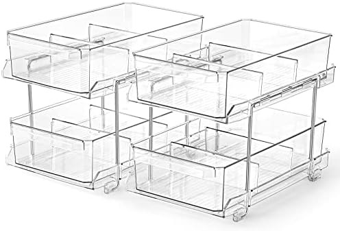 2 SET, 2 Tier Clear Organizer with Dividers, Multi-Purpose Slide-Out Storage Container, Bathroom ... | Amazon (US)