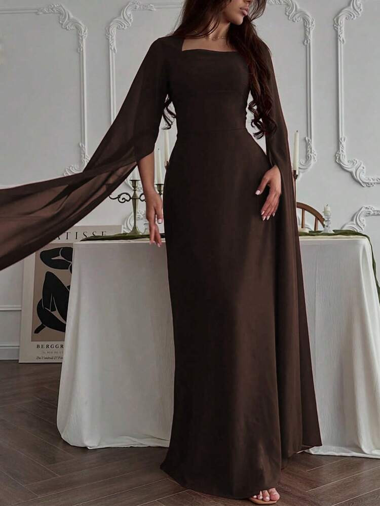 Elegant Long Sleeve Dress, Brown Spring | SHEIN | SHEIN