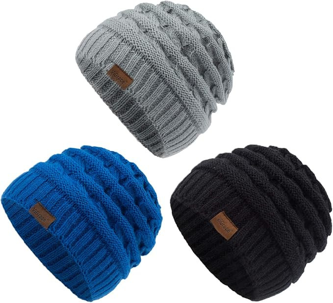 ViGrace Kids Winter Knit Hat Warm Fleece Lined Hats Children Cable Baby Beanie Skull Cap for Girl... | Amazon (US)