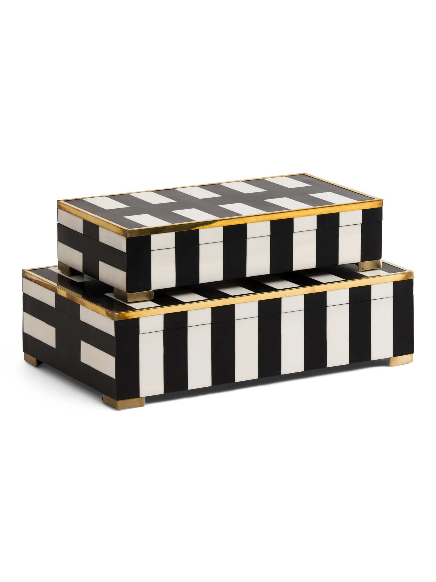 2pc Striped Footed Decorative Boxes Set | TJ Maxx