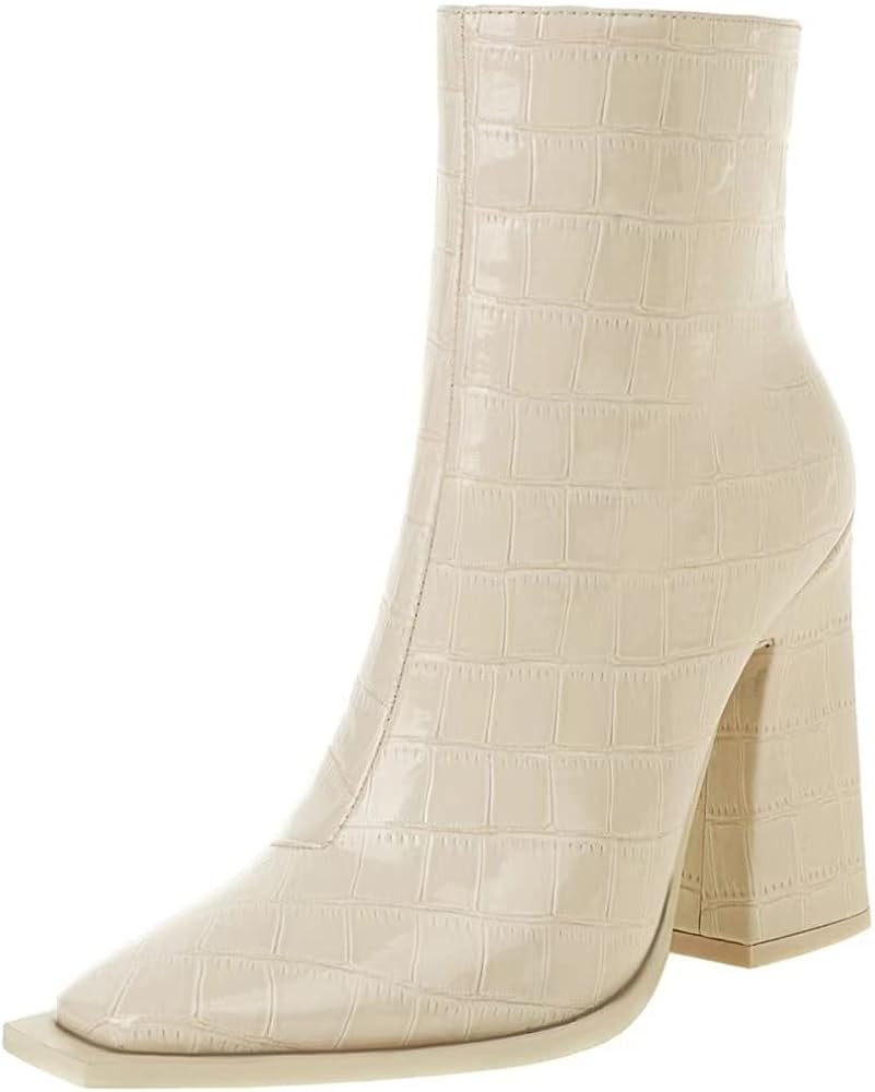 vivianly Women Mid Calf Platform Boots For Women Square-Toe Leather Ankle Length Thick Heels Side... | Amazon (US)
