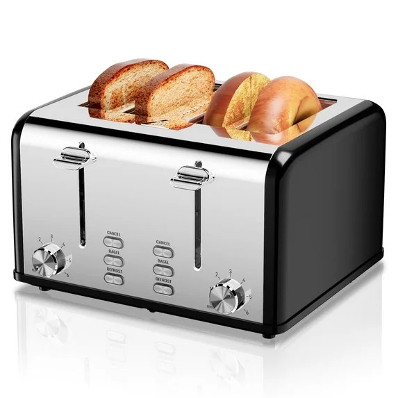 Toaster 4 Slice Toaster Stainless Steel Retro Toasters, Bagel, Defrost, Reheat, Cancel Function 6... | Walmart (US)