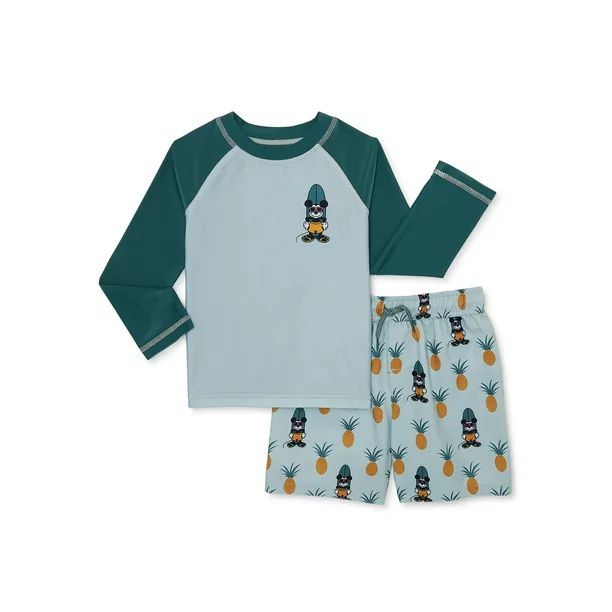 Mickey Mouse Toddler Boy Long Sleeve Rashguard and Swim Trunks Set, 2-Piece, Sizes 12M-5T | Walmart (US)