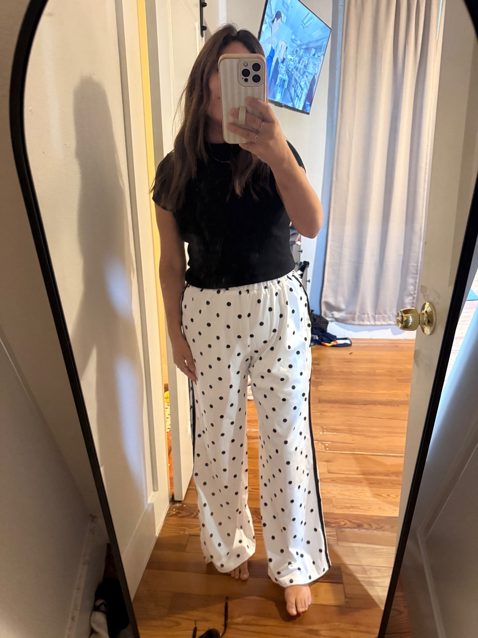 Polka dot track pants under $20!