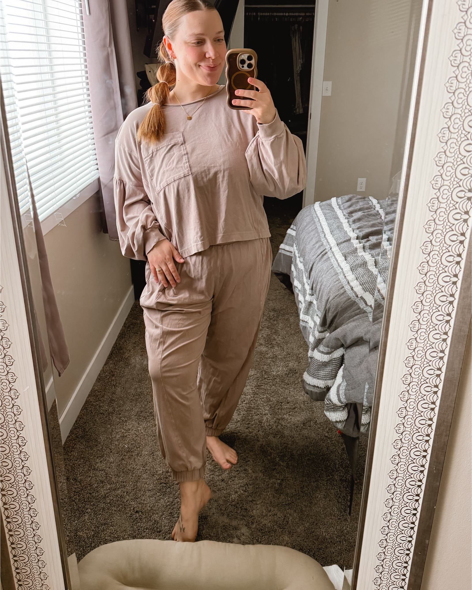 Matching sets are my go-to! This set is my FAVORITE. Gives an over-sized feel, comfy, and so SO cute. The top is a bit cropped vibes! I am wearing a size large (my normal size) but could have gone down to medium if I wanted less oversized look!

#LTKootd #LTKMidsize #LTKmomlife