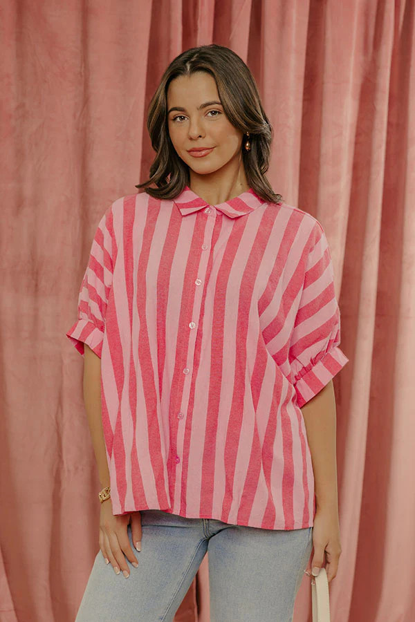 Love Line Stripe Button Up Top in Pink | Impressions Online Boutique