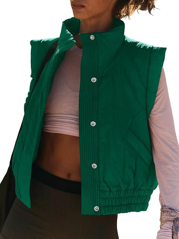 Tankaneo Womens Cropped Puffer Vest Lightweight Quilted Jacket Sleeveless Button Down Fall Winter... | Amazon (US)