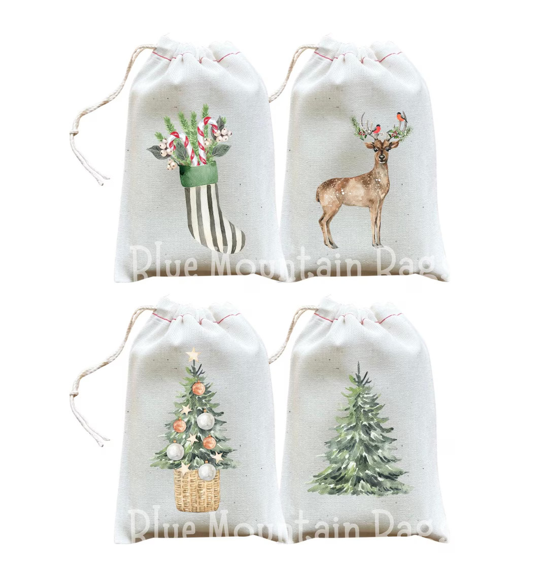 Christmas Muslin Cotton Drawstring Favor Bags: Farmhouse Decor - Reusable Gift Bag - Etsy | Etsy (US)