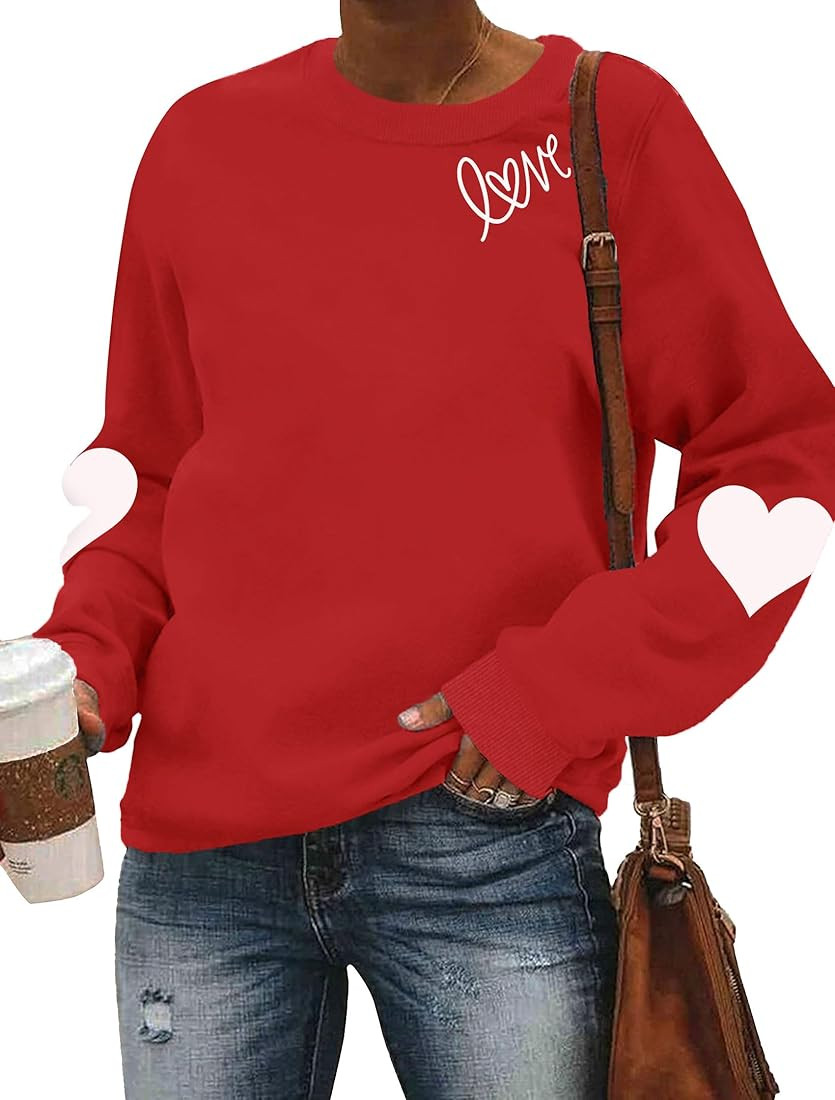 LHBNK Valentines Day Sweatshirt Women Love Heart Shirts Valentine Pullover Long Sleeve Tops | Amazon (US)