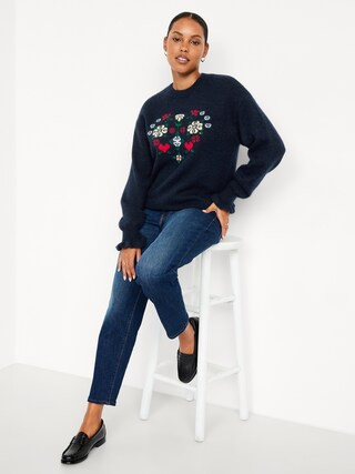 Loose Crew-Neck Wool-Blend Graphic Cropped Sweater | Old Navy (US)