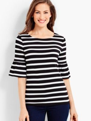 Flounce-Sleeve Tee - Jefferson Stripes | Talbots