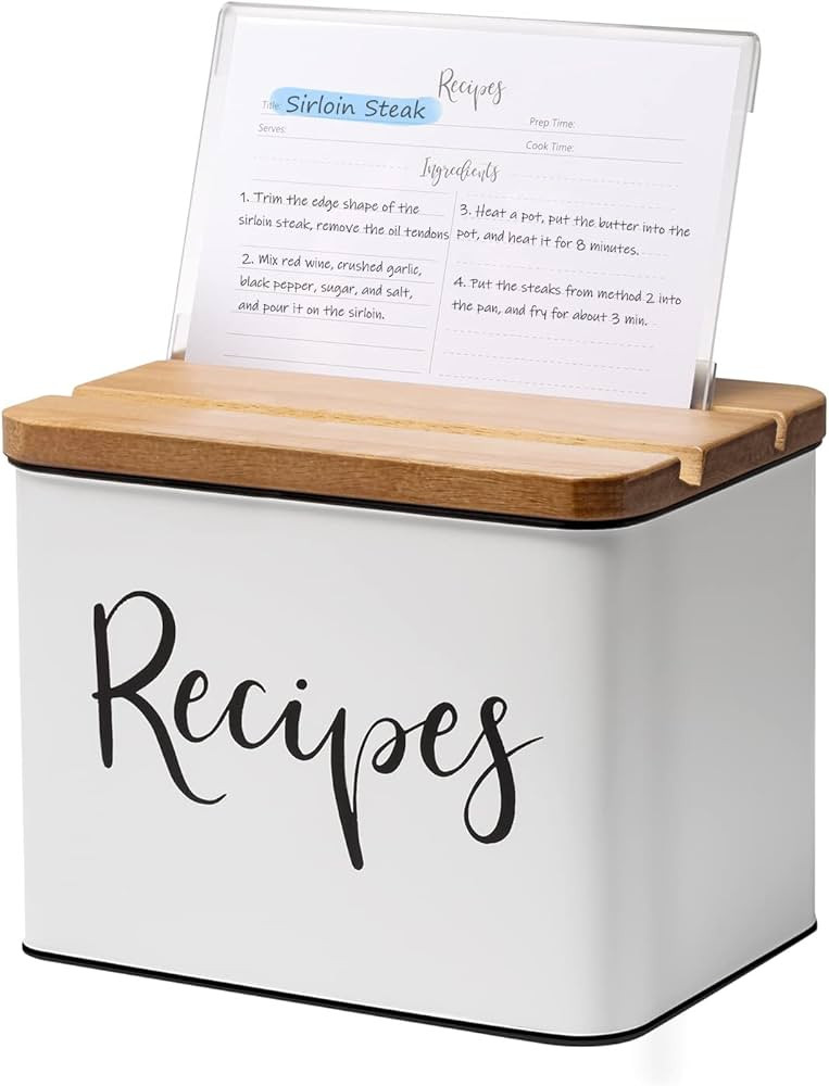 Recipe Box with Cards and Dividers, White Metal Vintage Farmhouse Design Recipe Organization Box,... | Amazon (US)