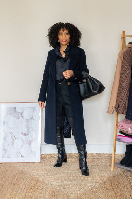 Black and navy blue winter outfit. I adore the black satin blouse from Sezane combined with the black shorts and tights. And I think the black knee-high boots give the outfit a lovely edge! 


#LTKSeasonal #LTKeurope #LTKstyletip