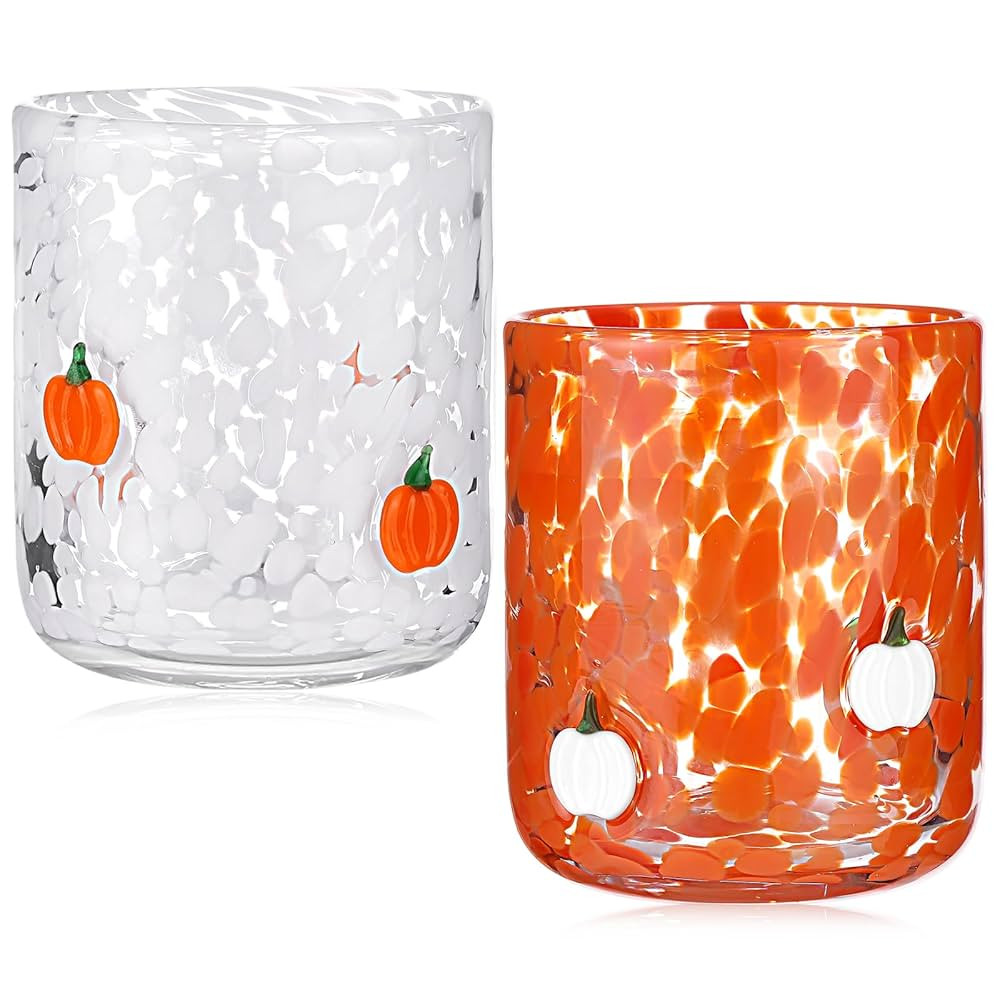 Yoiemivy 2 Pack Fall Icon Juice Glasses Pumpkin Glass Cups 14 oz Double Old Fashioned Stemless Wi... | Amazon (US)