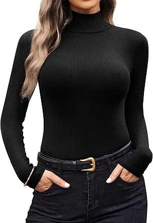 Ekouaer Women Turtleneck Shirt Long Sleeve Layer Tops Basic Ribbed Tees Soft Stretch Thermal Unde... | Amazon (US)