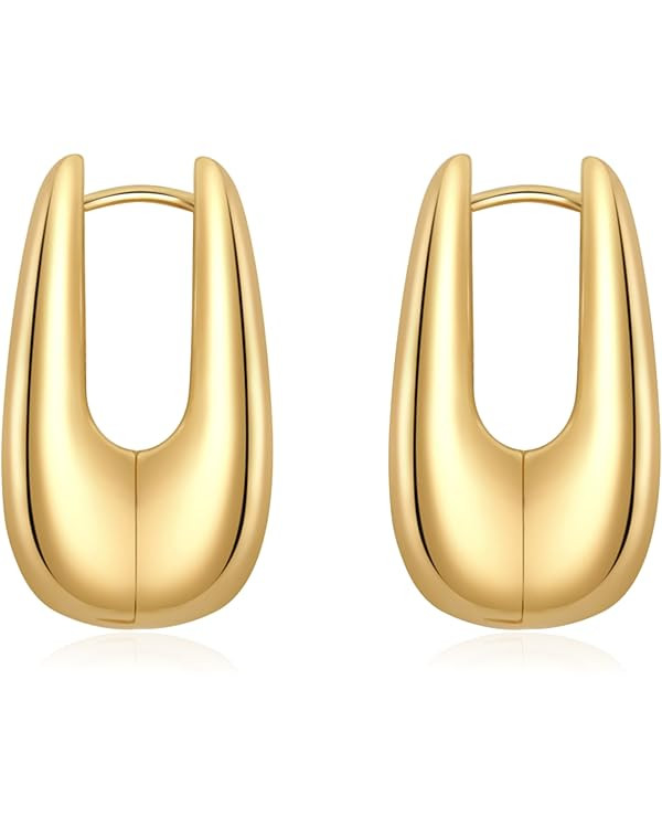 Gold Earrings for Women Trendy,Dupes Earrings Lightweight Hollow Fin Shaped 18K Gold Plated Chunk... | Amazon (US)
