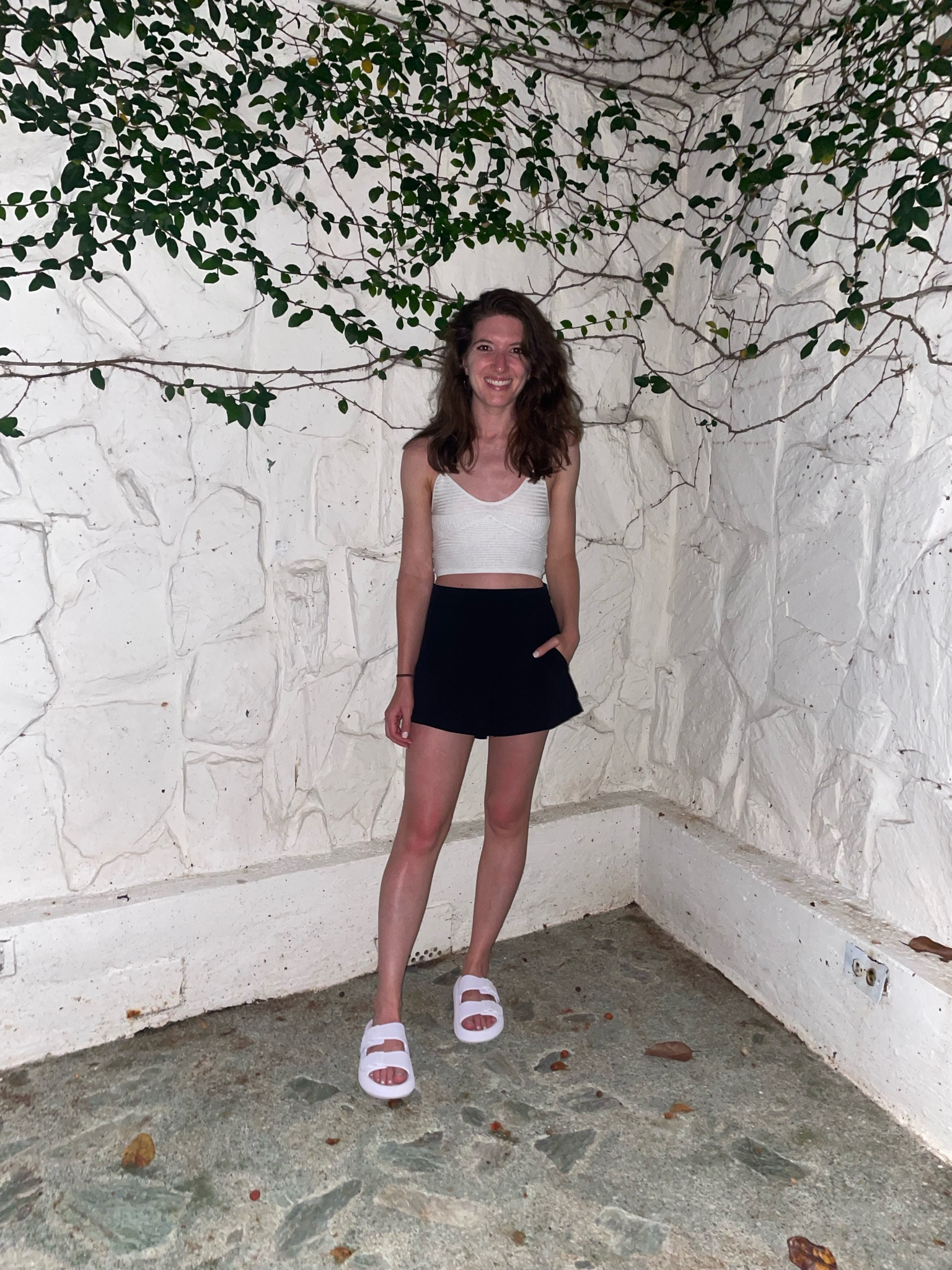 Vacation outfit

Crop top / high waisted shorts / pool sandals 

#LTKtravel #LTKswim #LTKsalealert