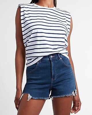 Striped Embellished Padded Shoulder Tee | Express