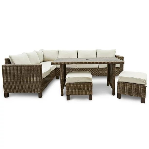 Better Homes & Gardens Brookbury 5-Piece Steel Outdoor Wicker Sectional Dining Set, Beige | Walmart (US)