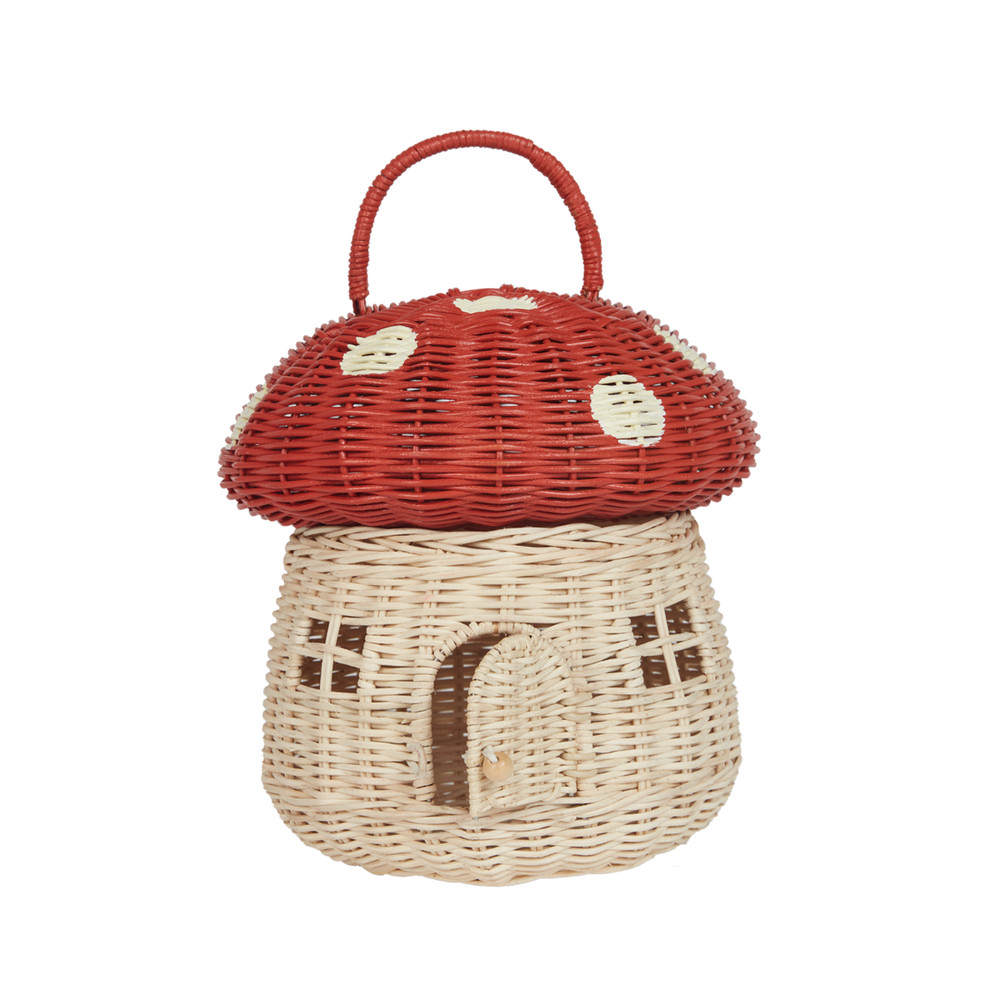 Olli Ella Rattan Mushroom Basket, Red | Fortnum & Mason