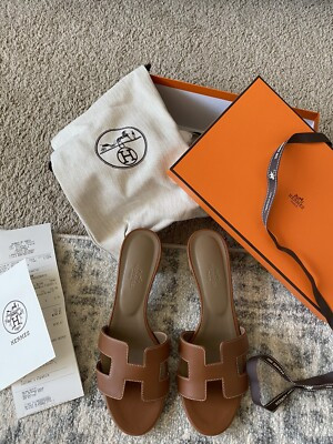 Hermes Oasis Heel Sandal Gold Color 38 Brand New | eBay US