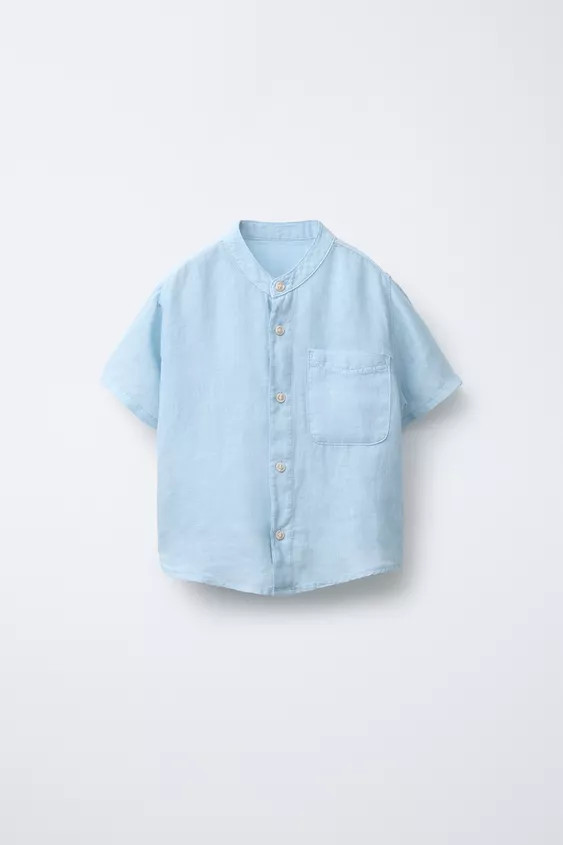 LINEN MANDARIN COLLAR SHIRT | Zara US