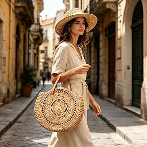Women Straw Bag Woven Purse Large Beach Bags Rattan Crossbody bag Round Summer Shoulder Bags Trav... | Amazon (US)