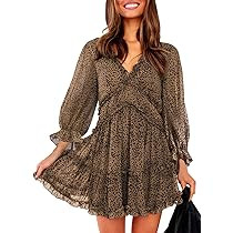 Womens Square Neckline Long Sleeve Floral Print Mini Dress | Amazon (US)