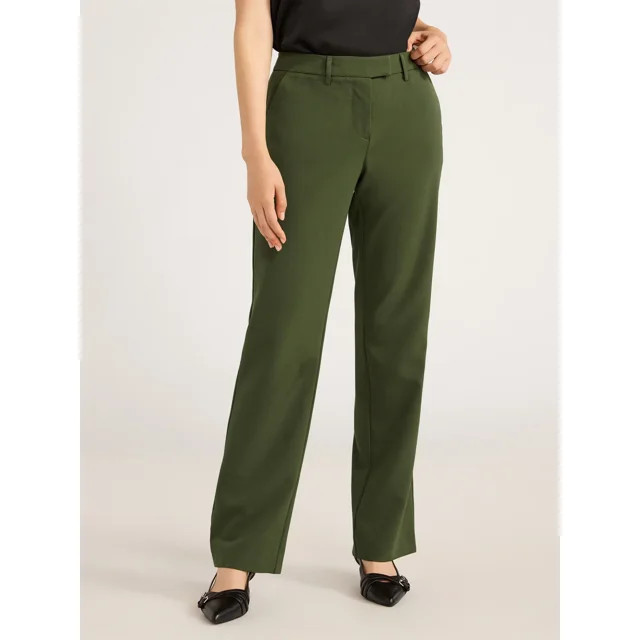 Scoop Women's Ultimate Crepe Mid Rise Straight Leg Stove Pipe Pants, 32" Inseam, Sizes XS-XXL - W... | Walmart (US)