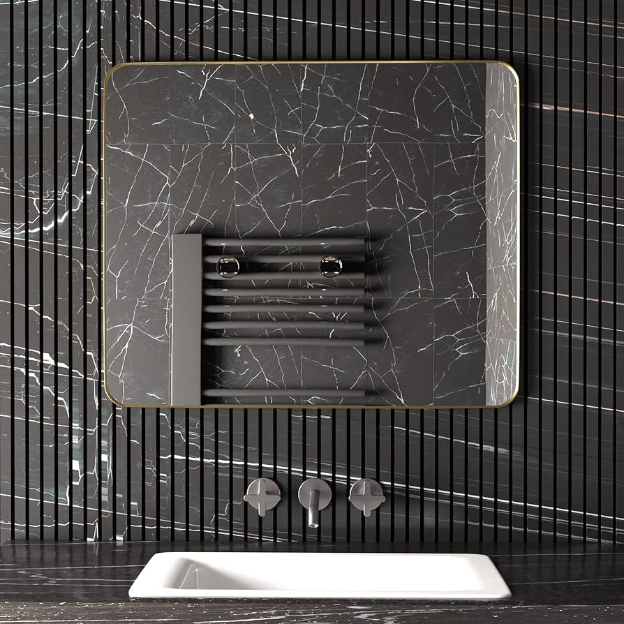 Bathroom Mirror for Wall, Rectangle Framed Wall Mounted Farmhouse Vanity Mirrors, 20x28 Inch,Gold | Amazon (US)