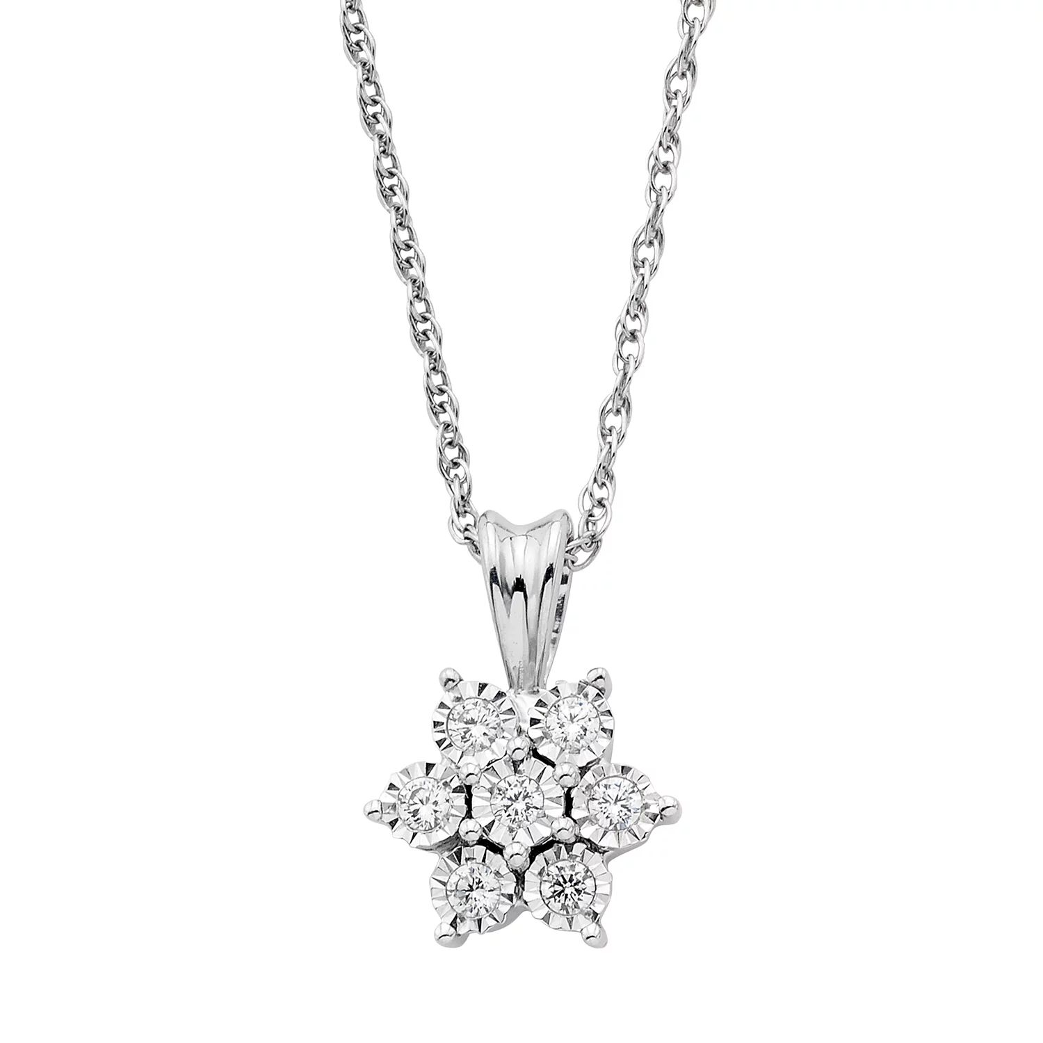 Sterling Silver 1/10 T.W. Diamond Cluster Flower Pendant Necklace | Kohl's