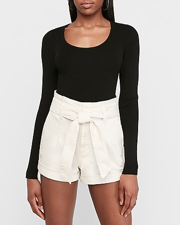 Super High Waisted White Sash Tie Jean Shorts | Express