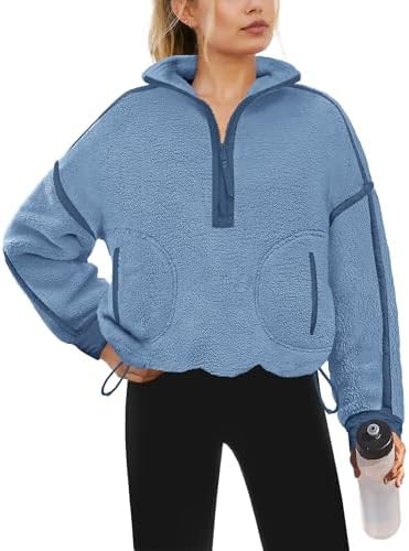 Yanekop Womens Quarter Zip Pullover Sherpa Fleece Jacket Oversized Zip Up Sweatshirt Half Zip Pul... | Amazon (US)