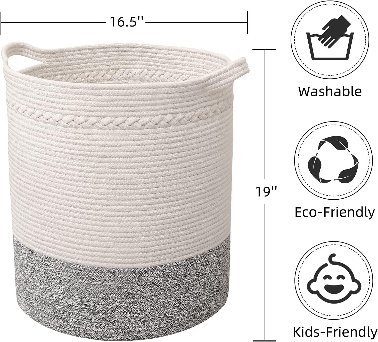 childishness ndup Woven Basket Rope Storage Basket Laundry Basket - Large Cotton Organizer 16.5" ... | Amazon (US)