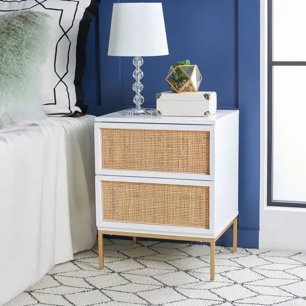 SAFAVIEH Zadie 2 Drawer Rattan Nightstand - White/Gold | Bed Bath & Beyond