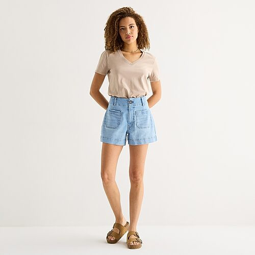 a.n.a Patch Pocket Womens Highest Rise 4" Denim Short, 12 Petite, Blue | JCPenney