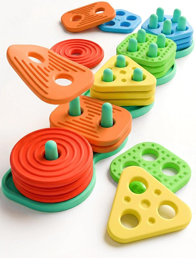 Montessori Learning Toddler Toys 1 2 3: Soft Silicone Shape Color Sorting Stacking Toy for 1-3 Ye... | Amazon (US)