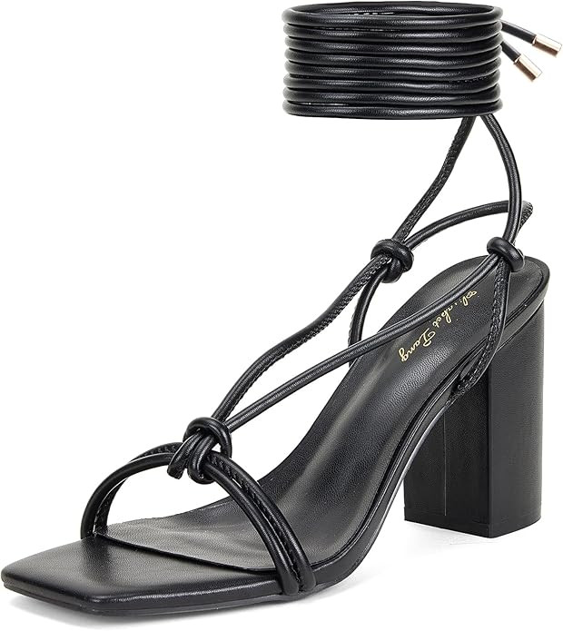 Elisabet Tang Women's Strappy Chunky Heels Sandals, 3 inch Low Block Heels Lace Up Ankle Wrap Hee... | Amazon (US)