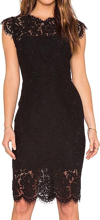 MEROKEETY Women's Sleeveless Lace Floral Elegant Cocktail Dress Crew Neck Knee Length for Party | Amazon (US)