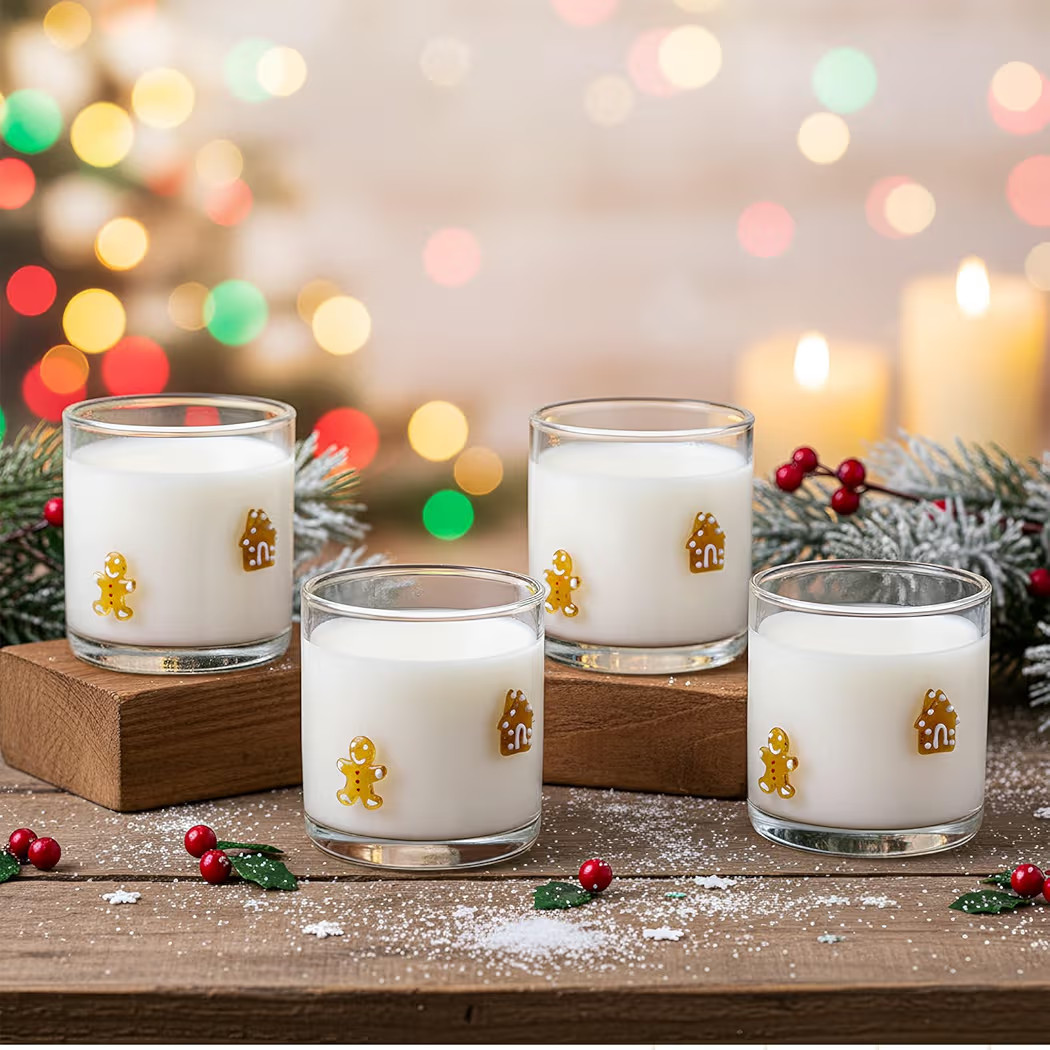 Vesici 4 Pack Christmas Icon Glass Cups 14oz Xmas Icon Juice Glass Christmas Coffee Mugs Double O... | Amazon (US)