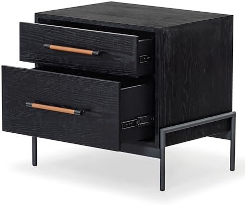 SAFAVIEH Couture Collection Chandri Black 2-Drawer Vegan Leather Wrapped Handle Nightstand (Fully... | Amazon (US)